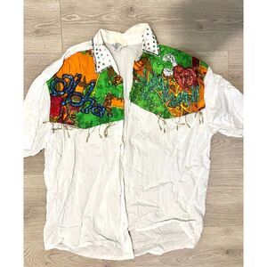 Vintage Ana Mori Embroidered Embellished Short Sleeve Blouse Shirt